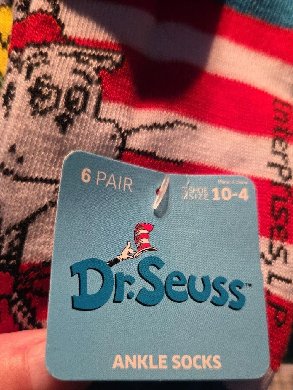 Dr. Seuss Red, White & Blue Striped Ankle Kids Socks with Character Accent